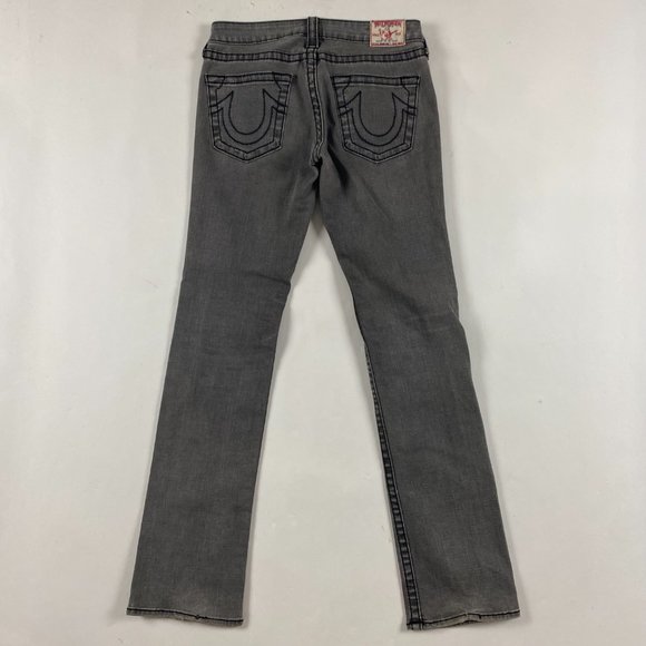 True Religion Johnny Big T Jeans Womens Size 30 x 34 Gray Black Stretch - Picture 2 of 16